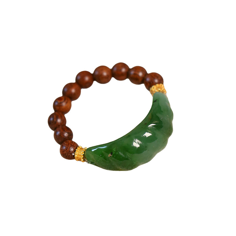 Natural Russian jasper carved croissant with sandalwood original ring shank women's ring jewelry