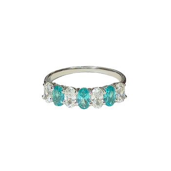 Paraiba diamond row half circle colorful gemstone ring for women