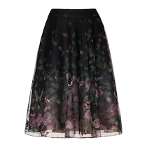 Kelaidiers new retro temperament mesh floral skirt womens elegant midi skirt
