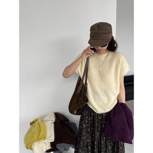 江左 奶fufu 拉毛短袖针织女秋软糯宽松圆领上衣 U1583