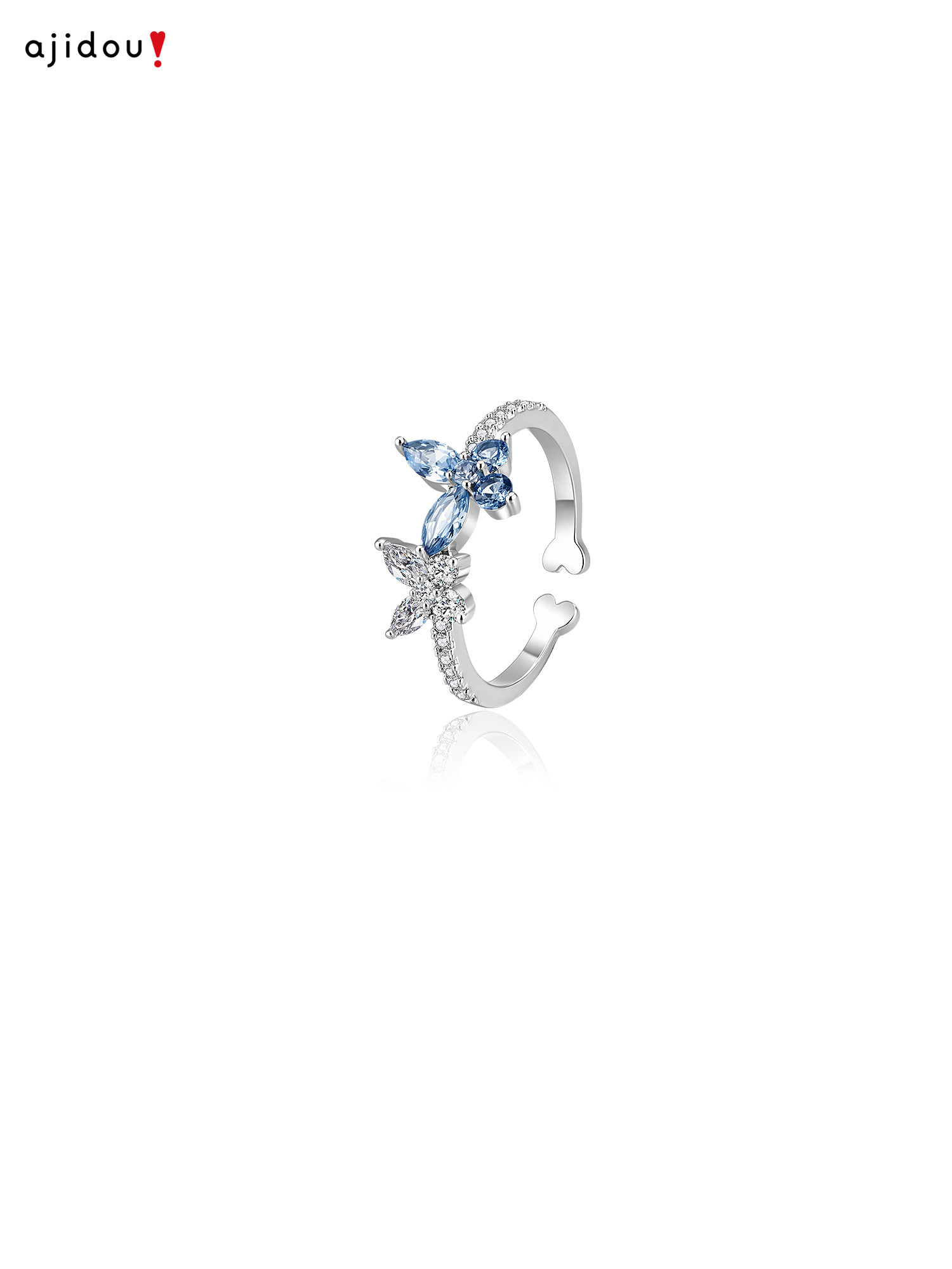AJIDOU Women's Blue Butterfly Shadow Ice Wave Open Ring - Elegant Design, Unique Style, Pinky Ring