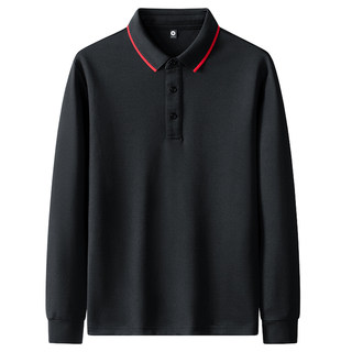 轻奢小翻领男士长袖POLO衫异色领2025秋装新款T恤休闲纯色保罗衫