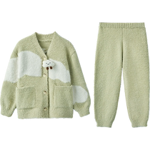 Red bean childrens half-velvet home clothes anti-static boys and girls students can wear coral velvet pajamas set