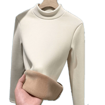 Threaded velvet thickened bottoming shirt for women in autumn and winter new half-high collar long-sleeved T-shirt integrated velvet inner warm top