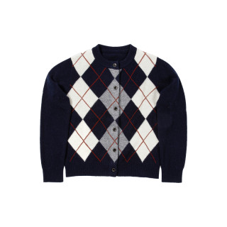 UNRETRO 美式复古菱格针织开衫女冬季新款纯羊毛短款修身毛衣外套