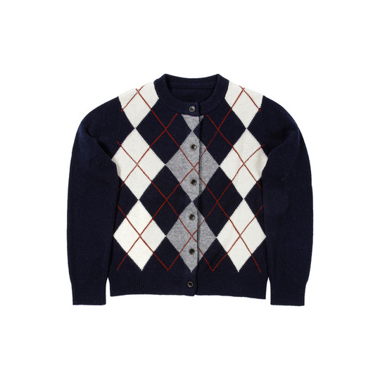 UNRETRO 美式复古菱格针织开衫女冬季新款纯羊毛短款修身毛衣外套