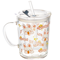 Large capacity high temperature resistant glass cup Summer with scale cartoon mug with lid with straw cup office Drink cup
