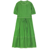 (Oriental color) puretea tea grid silk seersucker dress womens silk long skirt 24 summer new style