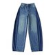 Slouchy ລ້າງ patchwork ຕັດ jeans ຂາຊື່