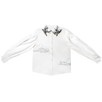 Kamo Original 2025 Embroidered Collar White Shirt Designer Style Niche Beautiful Versatile Women's Long Sleeve Top