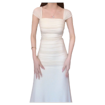 2024 new summer fashion design dress pleated fishtail tea break French slimming niche long skirt