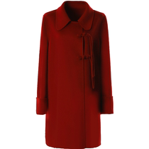 DPLAY (black label) winter new Chinese style red wool mid-length double-sided woolen coat for women