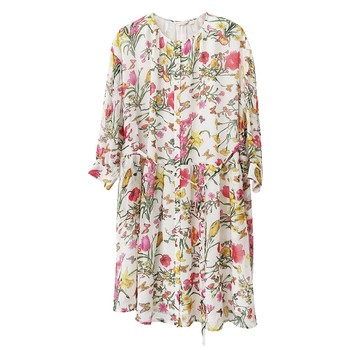 Gelanxiu Long Sleeve Floral Print Floral Silk Shirt Dress ຂອງແມ່ຍິງ