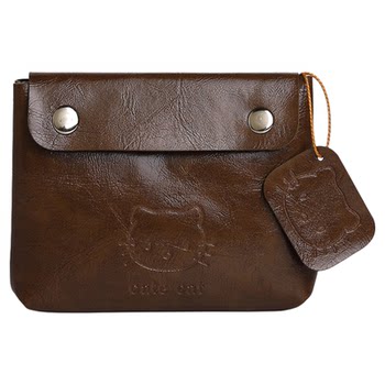 Kt kitten handmade retro leather coin wallet for women cute mini portable headphones key id card bag
