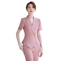 Thin professional womens suit summer pink fashionable jewelry front desk work clothes commuting work clothes