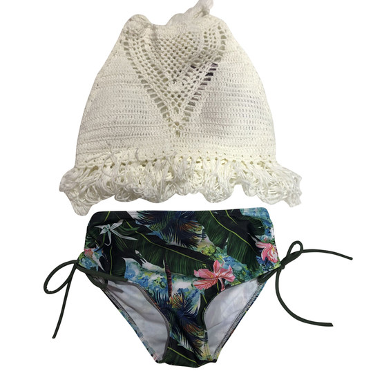 泳衣女白色针织分体民族流苏比基尼沙滩度假INS网红风温泉游泳装