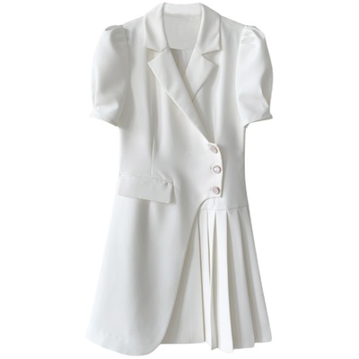 果哥定制白色连衣裙2022夏季新款高级感收腰显瘦气质女神范西装裙