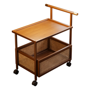 Medium-old small cart living room storage rack floor-standing movable wheeled snack storage rack simple bamboo and wood storage rack