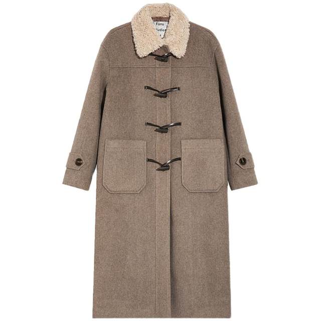 Fanluo lambswool horn button mid-length woolen coat