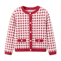 Balabala girls small fragrant knitted jacket 2024 new spring red childrens clothing New Years wear childrens sweater
