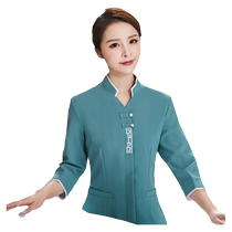 High-end club cleaning work clothes for women with three-quarter sleeves hotel property room attendants cleaning clothes short-sleeved tops for women