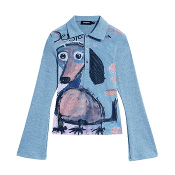 Desigual big watermelon blogger's same style 25 autumn and winter new dog print polo collar women's t-shirt