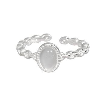 Japanese and korean niche oval imitation white agate open ring