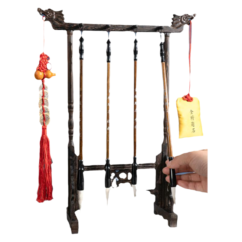 文昌笔架实木笔挂套装4支兼毫毛笔金榜题名学生文房四宝龙头架挂文昌笔