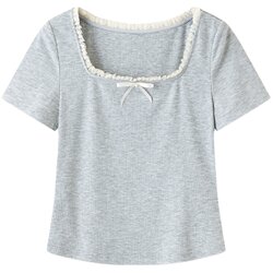 DT Trails Ballet Girls Simple and Versatile Square Neck Lace Bow T