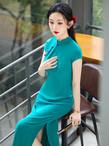 花满絮蓝色无袖2026超火国风旗袍女夏季新中式修身收腰小个子日常