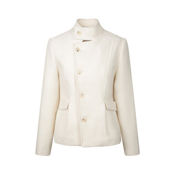 Stand collar short white bouclé wool coat