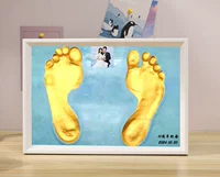 Белая рамка в европейском стиле, светло-голубая грязь + следы взрослых + пылезащита с цифровой золотой краской