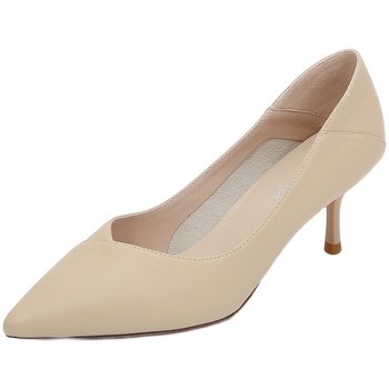 Apricot nude cowhide ເກີບສົ້ນສູງຜູ້ຍິງ stiletto professional soft leather breathable versatile pointed toe formal work shoes single shoes