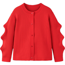 (Parent-child) Mini Balabala Girls Cardigan Sweater Baby Mother and Daughter Clothes New Year Red Childrens Sweater