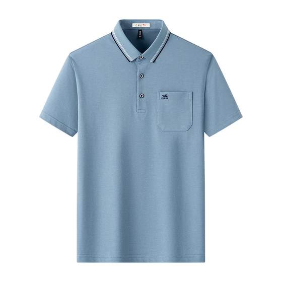 
[5A-grade antibacterial] Red Dragonfly Small Label Embroidered Pocket Polo Shirt Middle-aged and Elderly Daddy Summer Short-sleeved T-shirt
