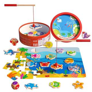 Wooden baby magnetic fishing puzzle for infants and young children