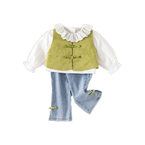 Girls Suit Autumn Clothing 2024 New Fashionable and Western-style Childrens Clothing Baby Spring and Autumn Style Childrens Jeans Three-piece Set