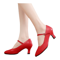 Square dancer shoes red medium heel soft sole ballroom dance modern dance Xinjiang dance performance test dance shoes