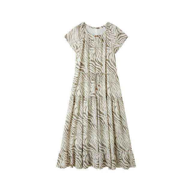 XWI Xinwei French Elegant Seaside Resort Print A-line Dress Women's Summer's High Quality Zebra Print Skirt Slim Skirt
