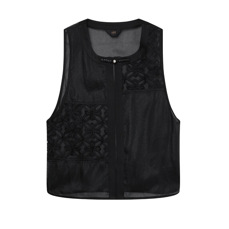 White deer language stitching hollow chiffon vest for women