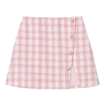 self-portrait 2024 spring and summer red and pink plaid woven tweed small fragrant diamond-embellished skirt