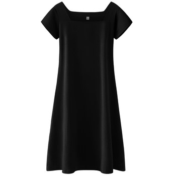 French square neck dress black for women summer 2026 new black threaded cotton slimming drape a-line skirt t-shirt long skirt