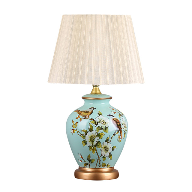Bedside lamp for bedroom, living room, study, European style pastoral fabric