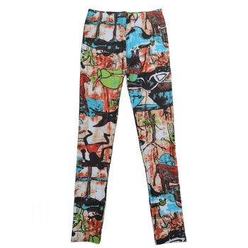 ພາກຮຽນ spring ແລະດູໃບໄມ້ລົ່ນບາງໆ trendy ້ໍານົມຂອງແມ່ຍິງ Silk ພິມ Geometric ສີ Soft Outer leggings ແມ່ຍິງ stretch Pants