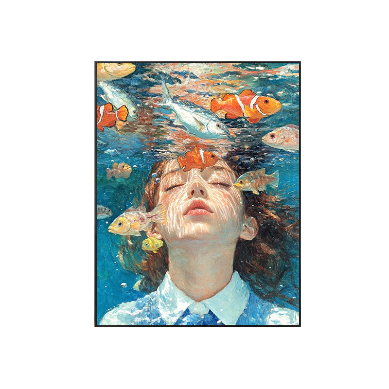 水中少女丨数字油画新款手绘治愈系挂画填色丙烯diy可爱装饰彩画