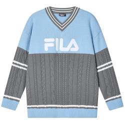 FILA official women's knitted sweater 2024 spring new fashion casual and comfortable contrast color stitching V-neck sweater