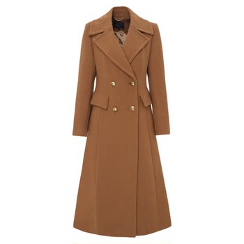 LIFE·IDEA商场同款收腰显瘦通勤长款翻领双排扣大衣百搭外套