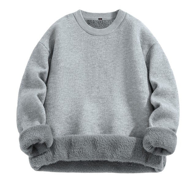 Baleno S&K gray warm sweater for men in winter with velvet and thickened inner base half turtleneck sweater for men A