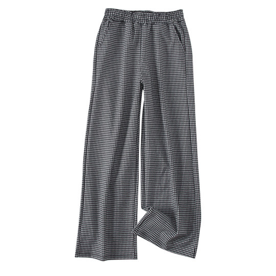 印花阔腿裤子女士秋冬季2024新款高腰口袋宽松直筒格子拖地休闲裤