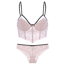 Sexy underwear womens secondary breast reduction anti-sagging small breast push-up bra lace mesh ultra-thin thong bra set